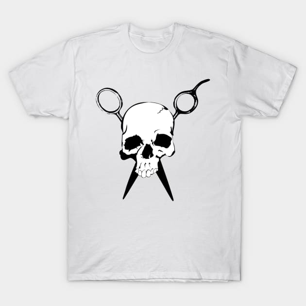 Skull and Shears Hair Stylist Art T-Shirt by humanwurm